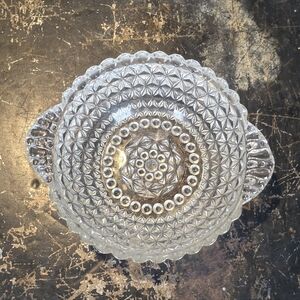 Antique EAPG Clear Pressed Glass Nappy Bowl | Diamond Cut & Button Star Pattern